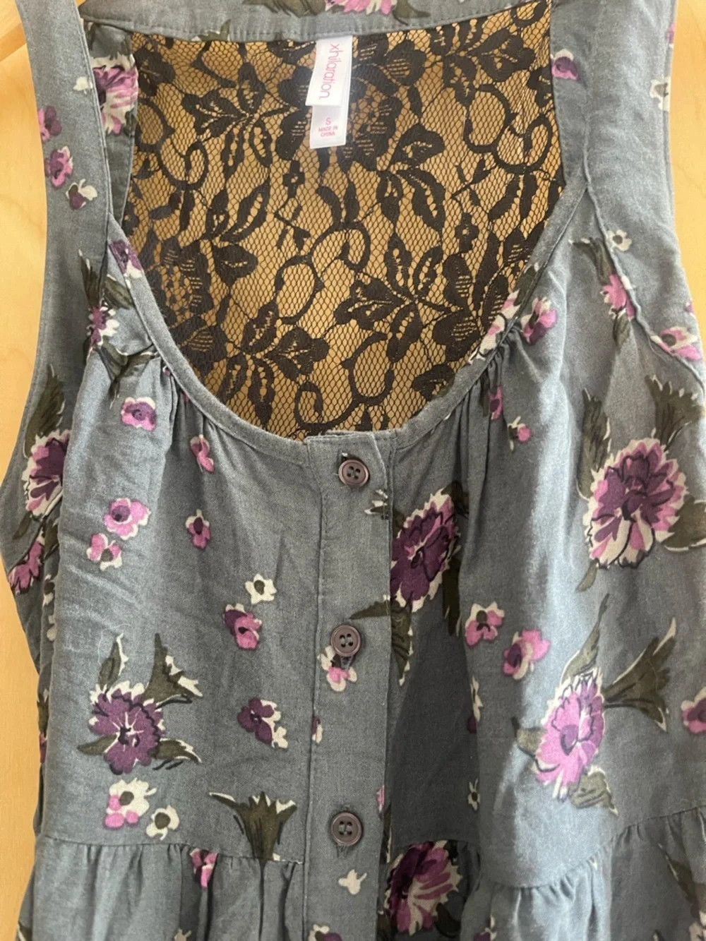 Xhilaration Floral Lace-Back Tank Dress in Slate Gray with Purple Flowers - Picture 3 of 7